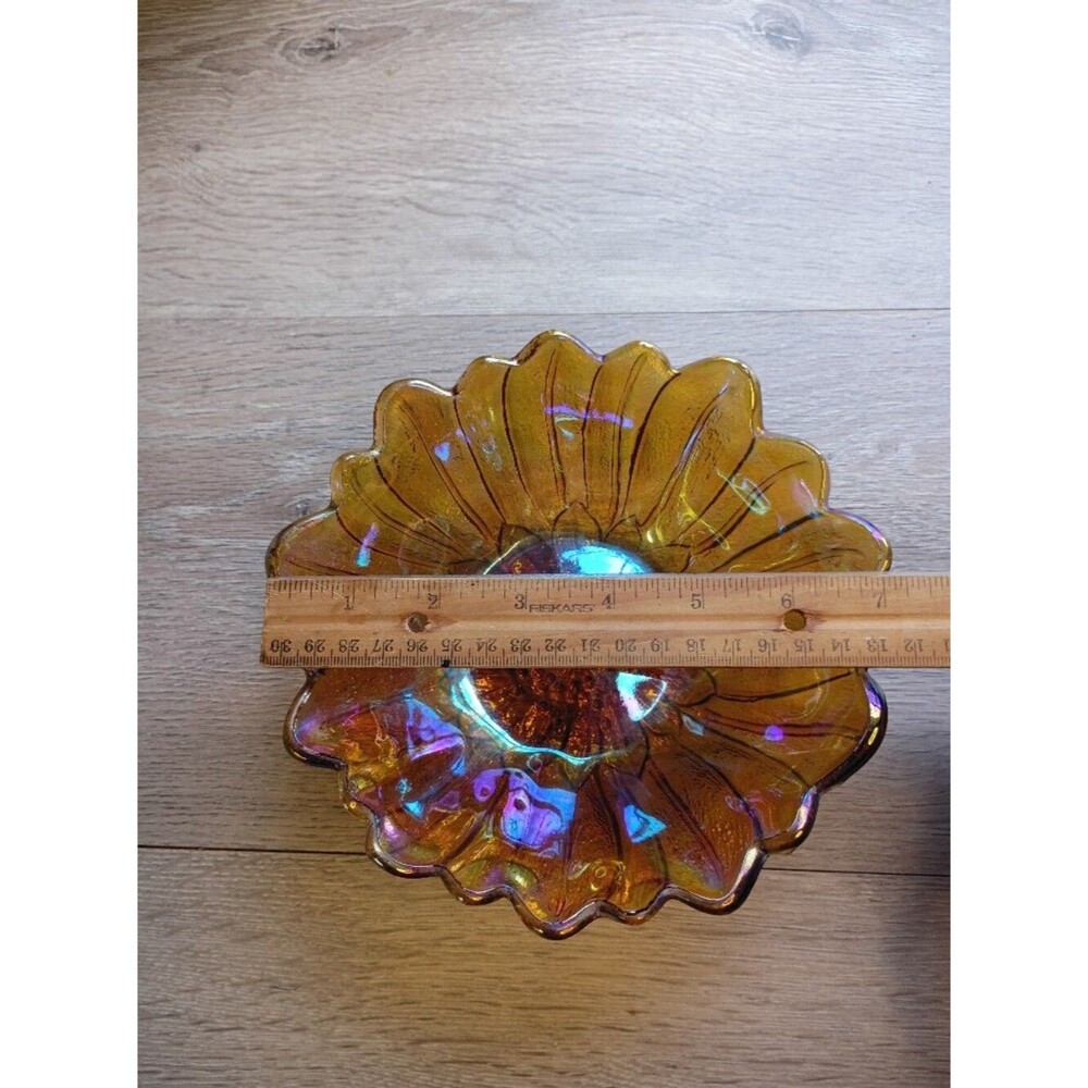 Indiana Glass Sunflower Candy Dish Glass Lily Pons 70's Iridescent - Picture 6 of 8